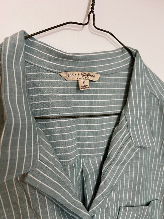 Jach's Girlfriend Tops - Jachs Girlfriend Green Striped Button Up Shirt Womens Small S Rayon Cap Sleeve